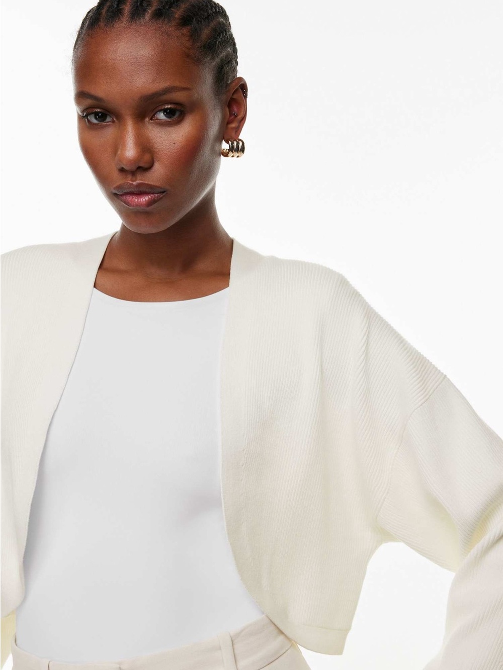BABATON Aritzia Seamless Ribbed Shrug Cropped Cardigan Off-White Size M